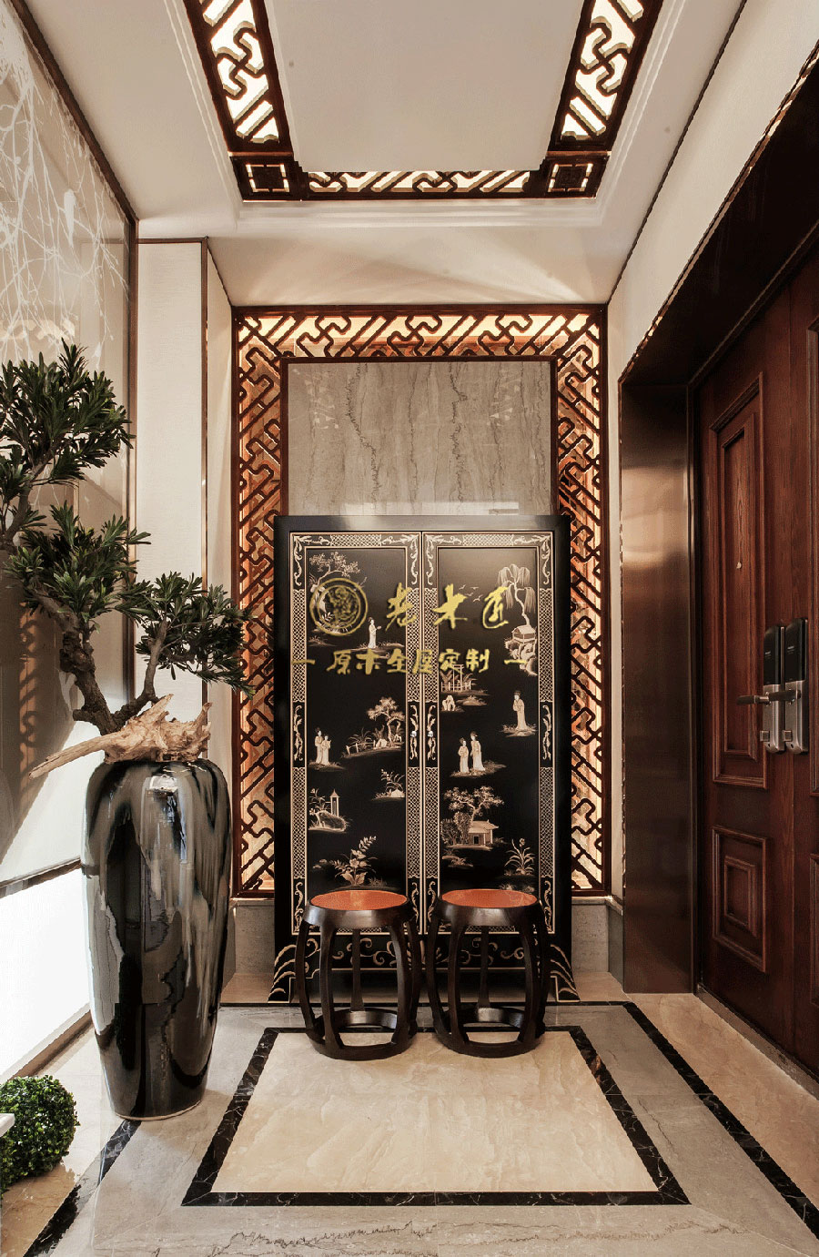 新中式別墅樣板間原木定制效果圖