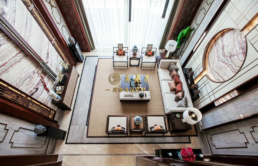 新中式別墅樣板間原木定制效果圖