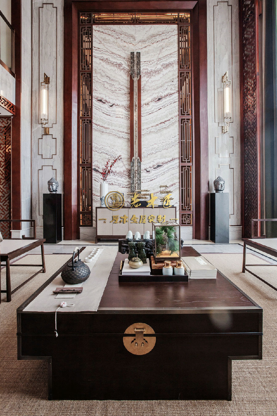 新中式別墅樣板間原木定制效果圖