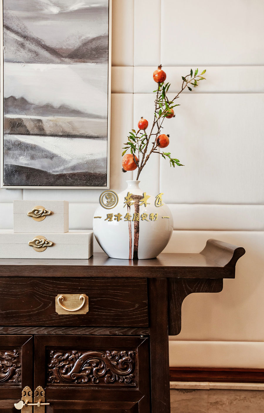 新中式別墅樣板間原木定制效果圖