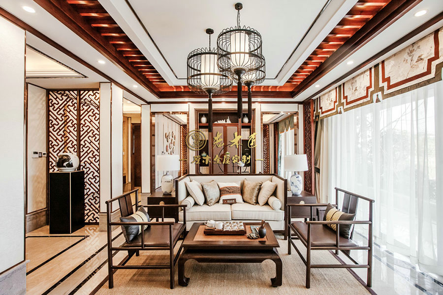 新中式別墅樣板間原木定制效果圖