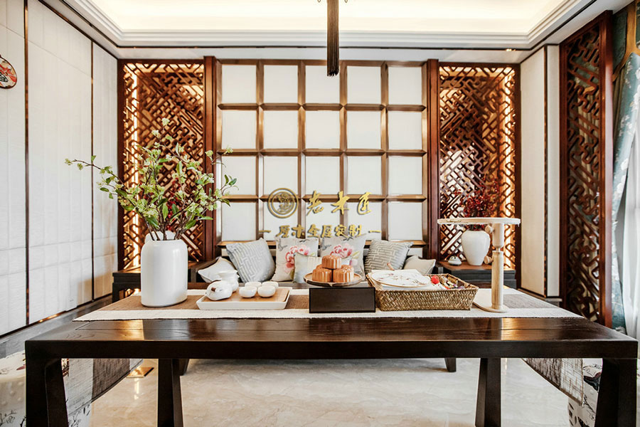 新中式別墅樣板間原木定制效果圖
