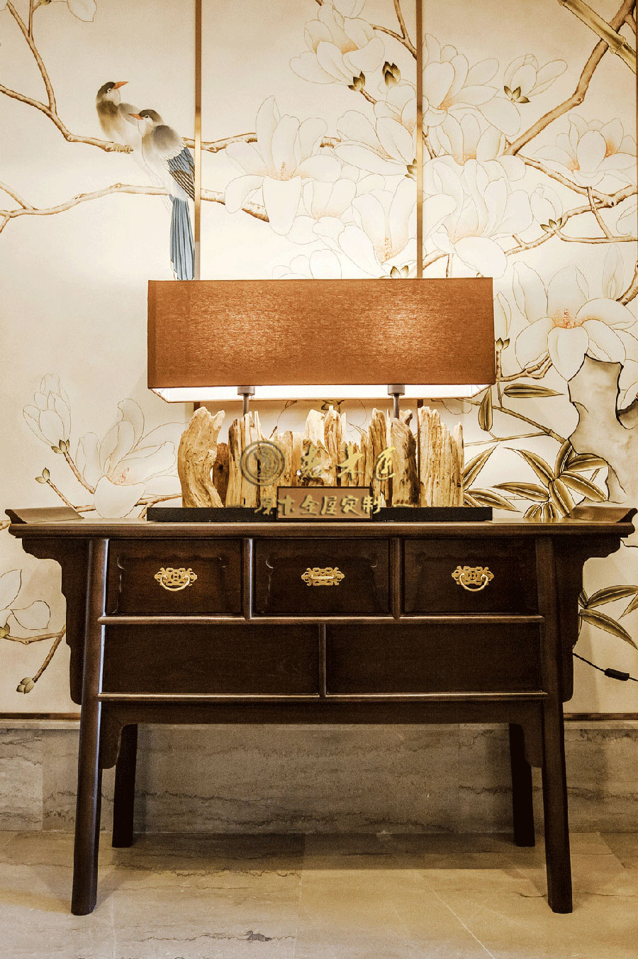 新中式別墅樣板間原木定制效果圖