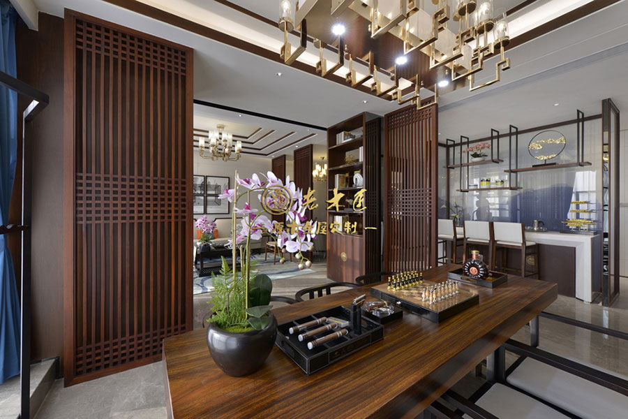 公寓樣板房新中式原木定制效果圖