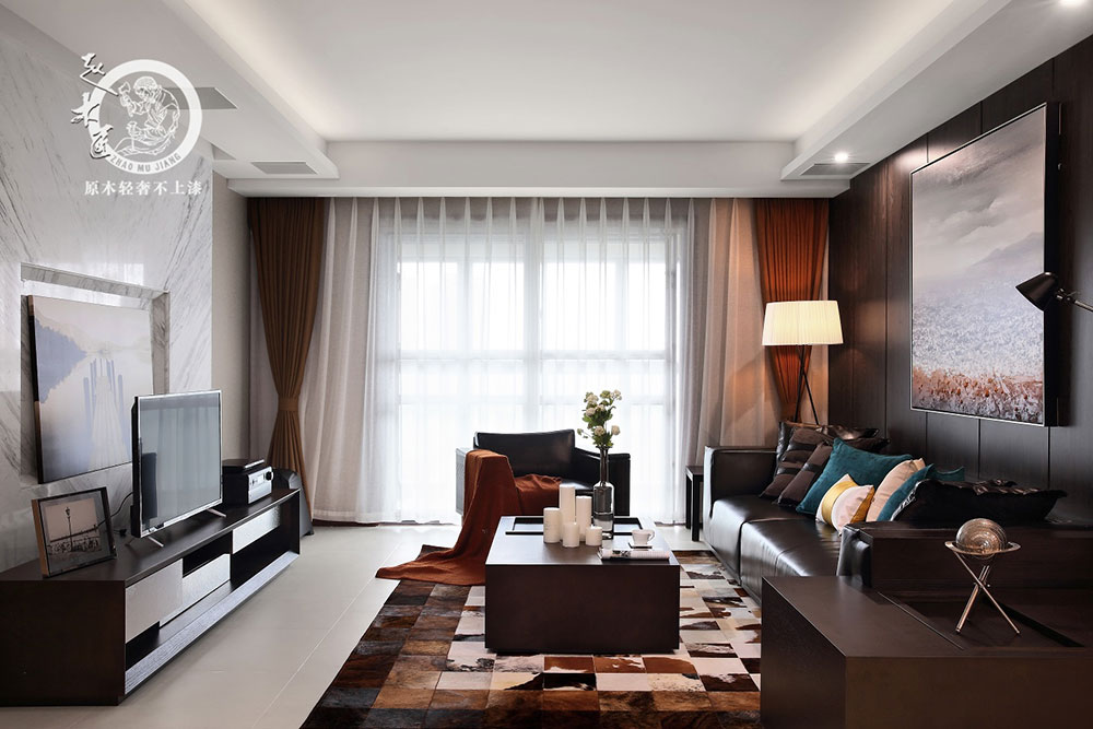 原木輕奢客廳背景墻