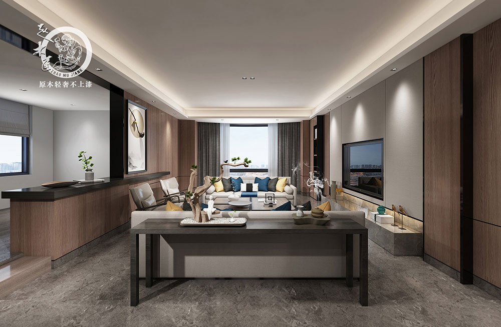 原木輕奢客廳背景墻