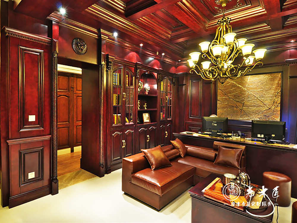 實木書柜裝修效果圖 全實木書柜定制效果圖