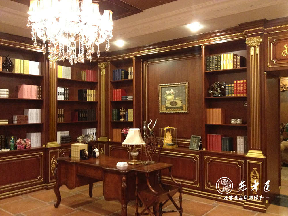 實木整體書柜定制效果圖 整體書柜效果圖