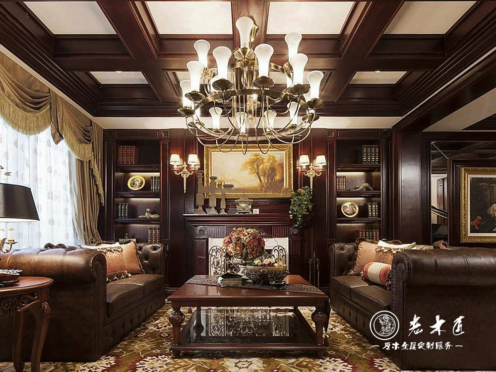 客廳實(shí)木整體書(shū)柜訂制效果圖