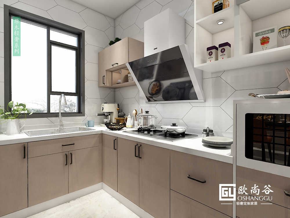 輕奢風(fēng)廚房效果圖_實(shí)木輕奢廚房