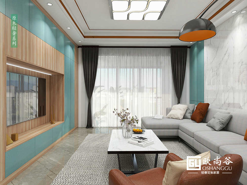 輕奢現(xiàn)代客廳效果圖_客廳電視背景輕奢