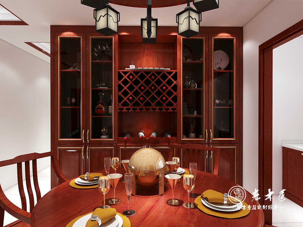 新中式實木酒柜裝修效果圖_實木酒柜效果圖